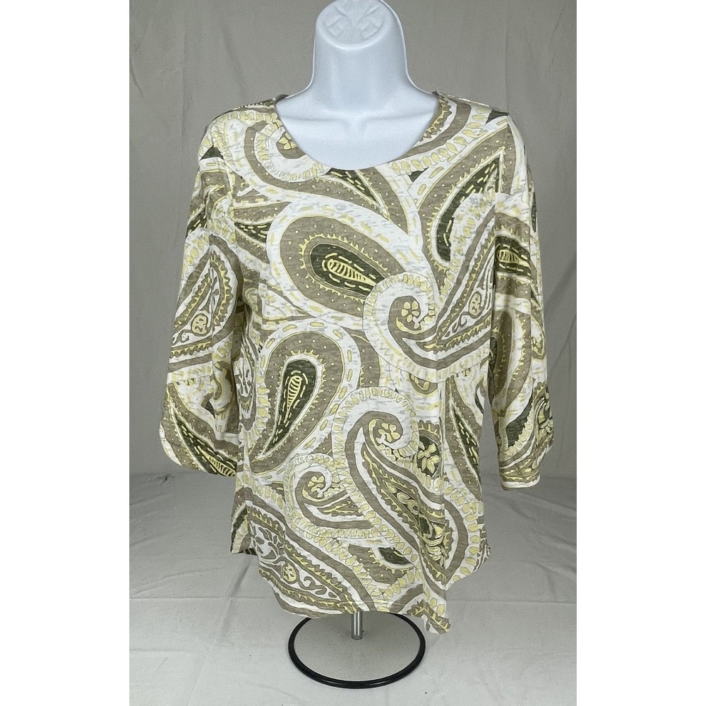 CHICOS WOMENS SIZE 0 SMALL PAISLEY TUNIC‎ 3/4 SLEEVE COTTON BLEND
